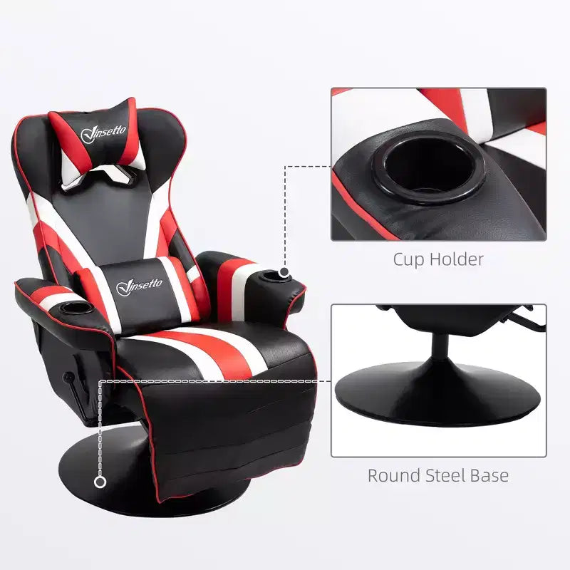 TUYOHW 90-130 Poltrona reclinabile da gaming con base girevole e portabicchieri, sedia da ufficio girevole a 360° per videogiochi con cuscino poggiatesta e lombare, poggiapiedi