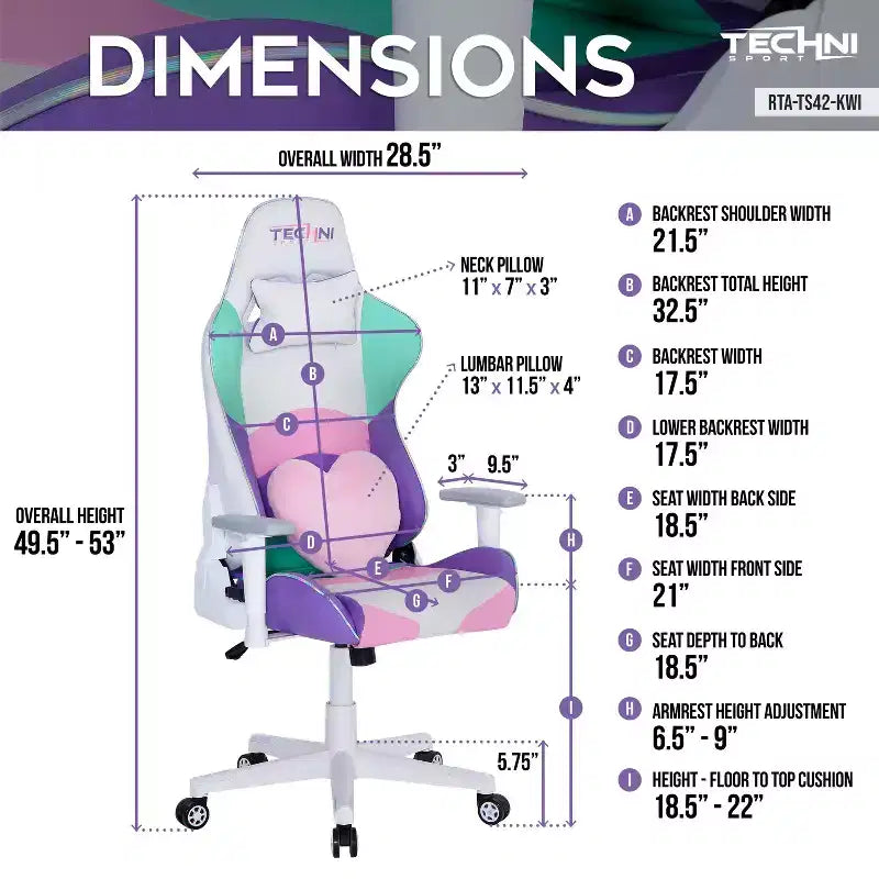 TUYOHW Kawaii PC Gaming Chairs with Adjustable Height,Head&Heart Lumbar Pillow,360 Swivel Chair for Home&Office,250lbs Max,Pink/Green/Purple/White