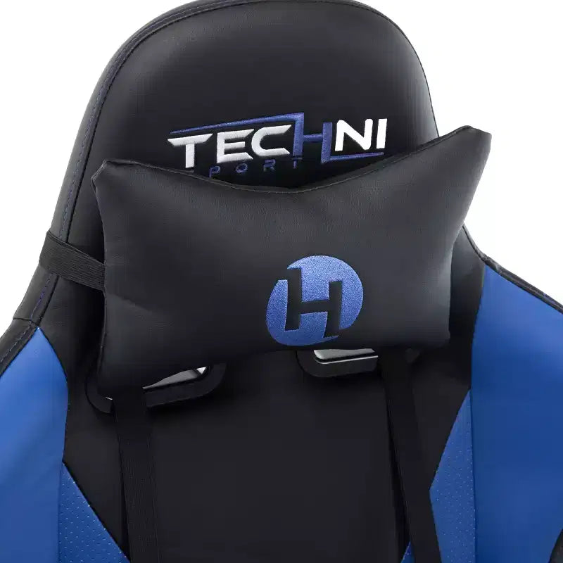 TUYOHW Sedia da gaming ergonomica regolabile, sedia da ufficio girevole a 360° con cuscino per testa e lombare, sedia reclinabile da 90-150° per ufficio e casa, max 113 kg, blu