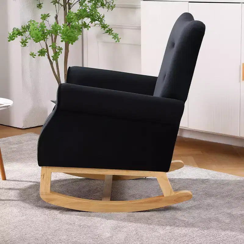 Sedia a dondolo Accent, Piccola sedia a dondolo contemporanea, Sedia a dondolo imbottita con braccioli, Poltrona relax imbottita per soggiorno