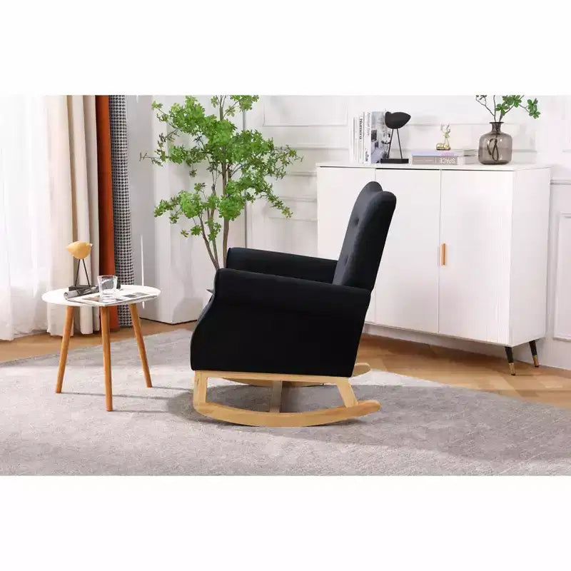 Sedia a dondolo Accent, Piccola sedia a dondolo contemporanea, Sedia a dondolo imbottita con braccioli, Poltrona relax imbottita per soggiorno