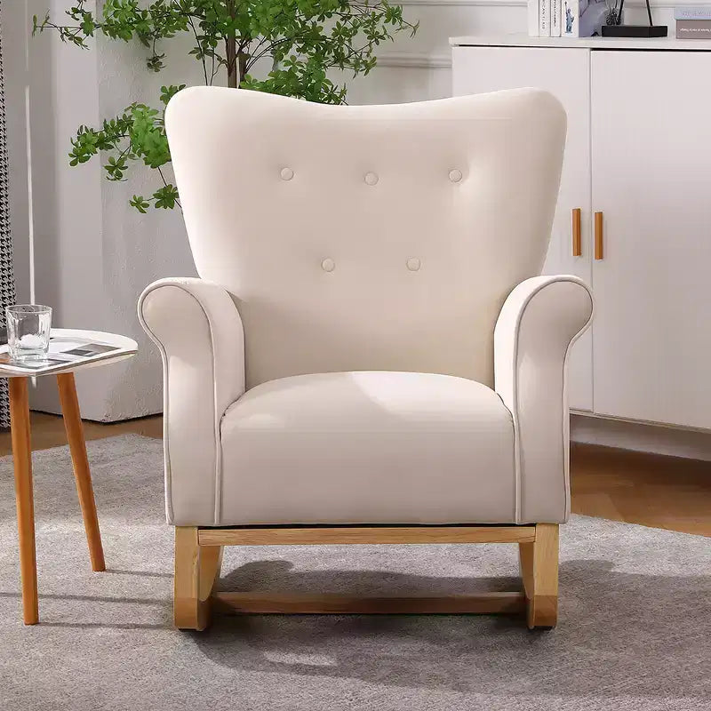 Sedia a dondolo Accent, Piccola sedia a dondolo contemporanea, Sedia a dondolo imbottita con braccioli, Poltrona relax imbottita per soggiorno