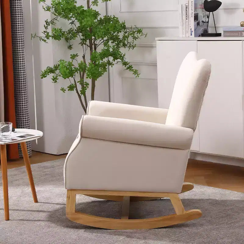 Sedia a dondolo Accent, Piccola sedia a dondolo contemporanea, Sedia a dondolo imbottita con braccioli, Poltrona relax imbottita per soggiorno