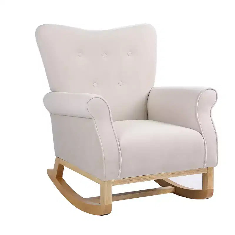 Sedia a dondolo Accent, Piccola sedia a dondolo contemporanea, Sedia a dondolo imbottita con braccioli, Poltrona relax imbottita per soggiorno
