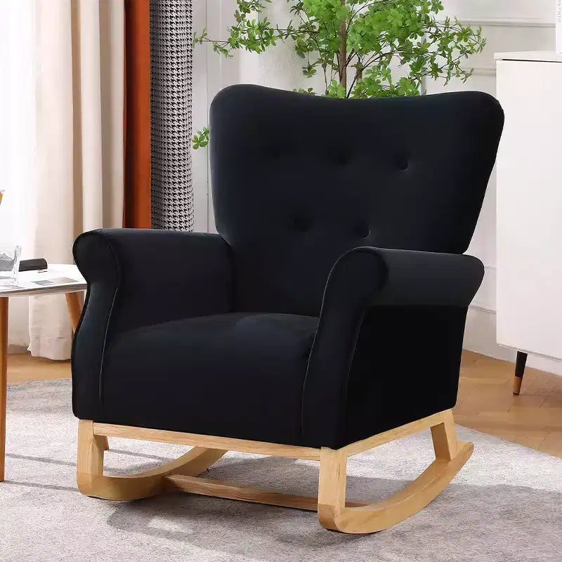 Sedia a dondolo Accent, Piccola sedia a dondolo contemporanea, Sedia a dondolo imbottita con braccioli, Poltrona relax imbottita per soggiorno