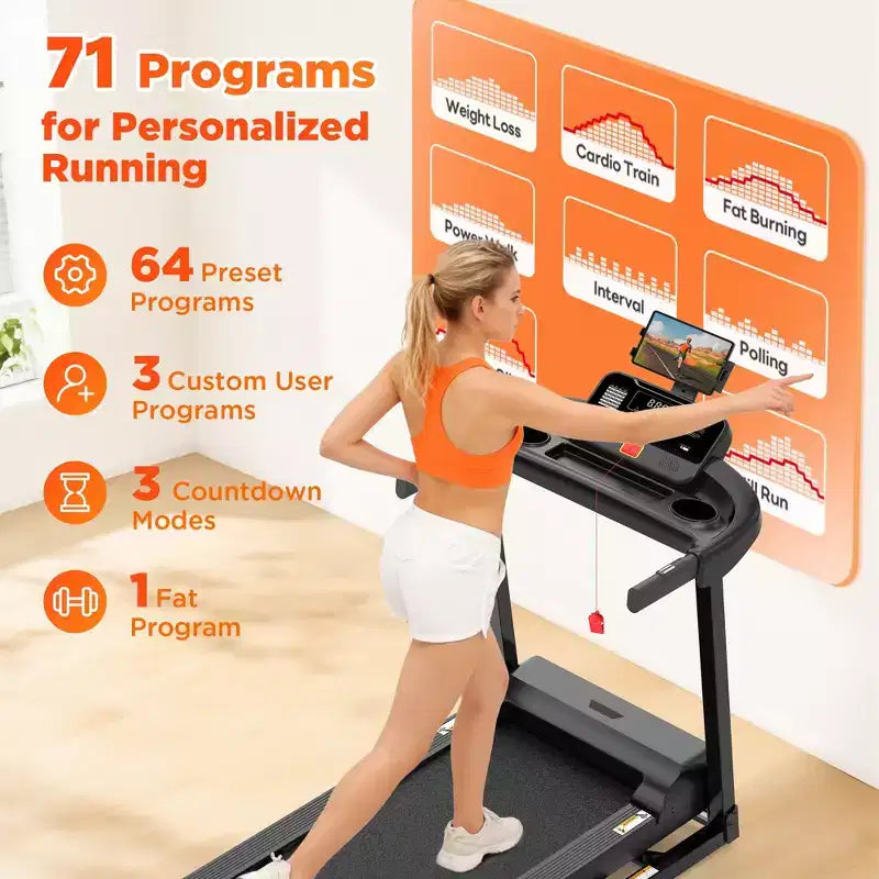 Tapis Roulant Pieghevole per Casa con Capacità di Carico di 136 kg, Tapis Roulant Inclinabile da 3 CV, 64+7 Programmi, Tapis Roulant Portatile, 12 km/h, Nastro a 5 Strati, Corsi Gratuiti di Jogging e Camminata