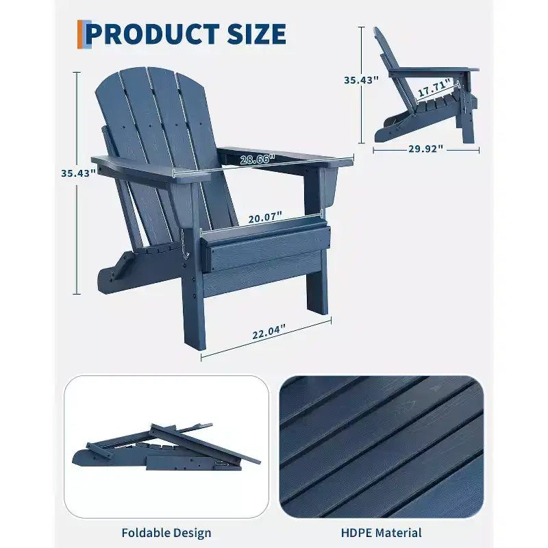 1/2pc Folding Adirondack Chairs, HDPE Plastic Outdoor Chairs with Wood Texture, Deck, Patio, Pool, Backyard