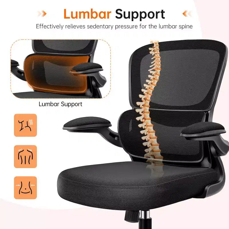 Sedia da ufficio KERDOM traspirante in mesh, comoda, con supporto lombare, braccioli ribaltabili, sedia da gaming