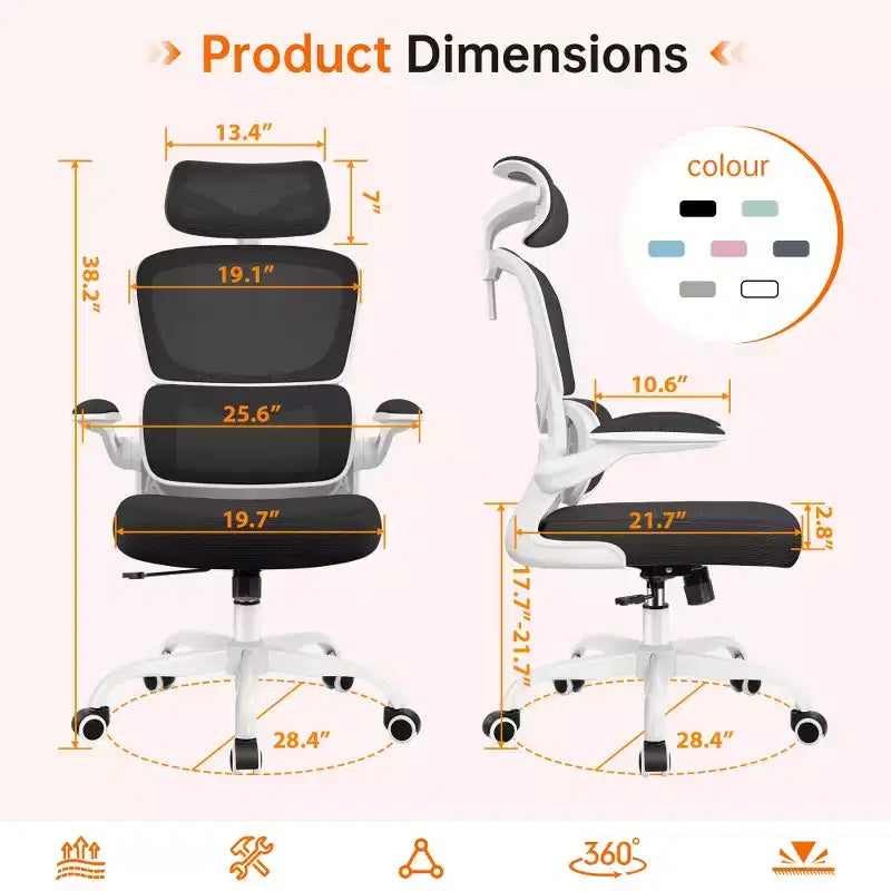 Sedia da ufficio KERDOM traspirante in mesh, comoda, con supporto lombare, braccioli ribaltabili, sedia da gaming
