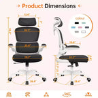 Sedia da ufficio KERDOM traspirante in mesh, comoda, con supporto lombare, braccioli ribaltabili, sedia da gaming