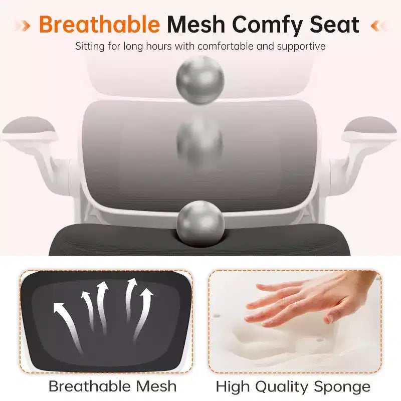 Sedia da ufficio KERDOM traspirante in mesh, comoda, con supporto lombare, braccioli ribaltabili, sedia da gaming