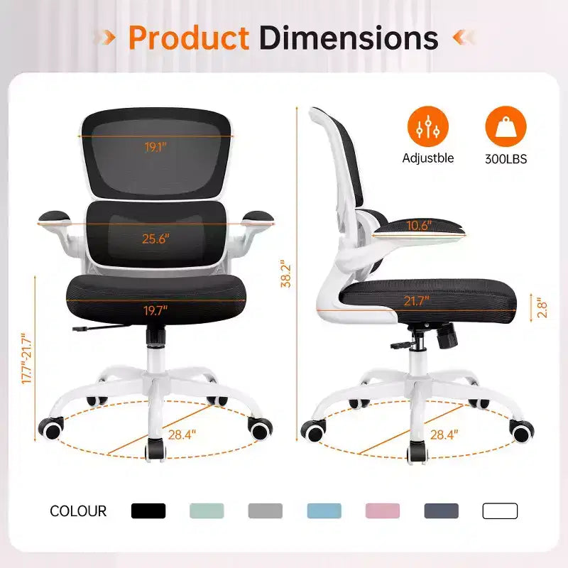 Sedia da ufficio KERDOM traspirante in mesh, comoda, con supporto lombare, braccioli ribaltabili, sedia da gaming