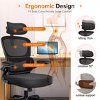 Sedia da ufficio KERDOM traspirante in mesh, comoda, con supporto lombare, braccioli ribaltabili, sedia da gaming