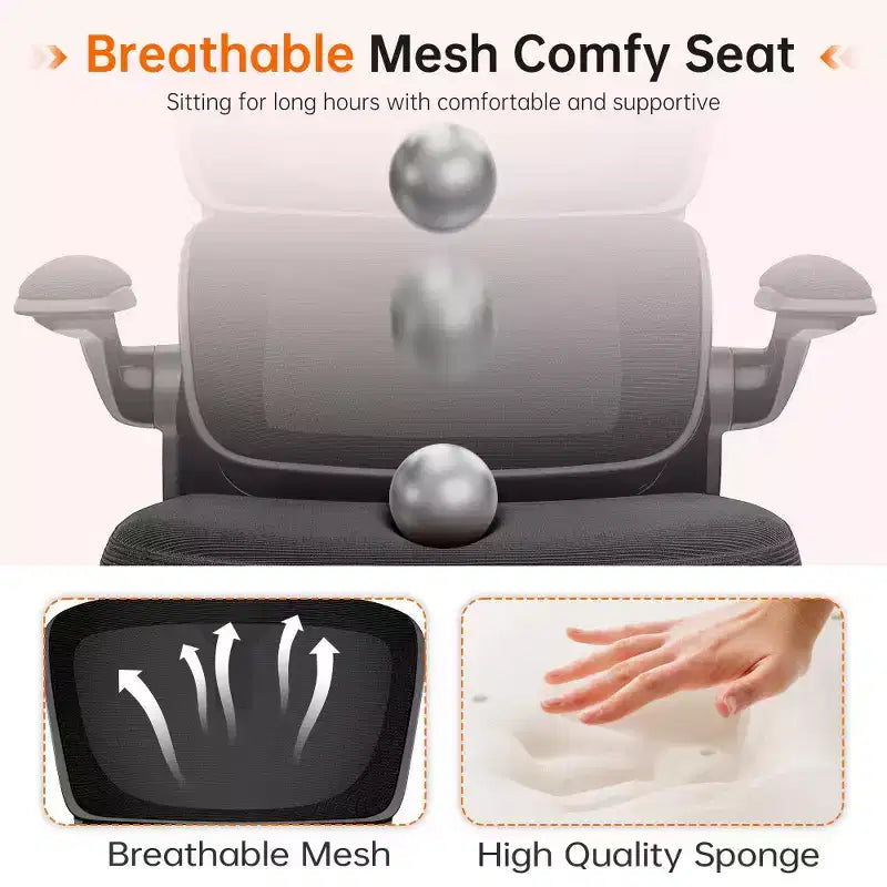 Sedia da ufficio KERDOM traspirante in mesh, comoda, con supporto lombare, braccioli ribaltabili, sedia da gaming