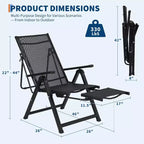 Acekool Outdoor Patio Folding Lounge Chair, Adjustable Reclining, Textilene Mesh, Armrests, Footrest, Black