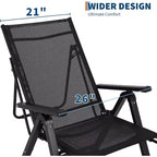 Acekool Outdoor Patio Folding Lounge Chair, Adjustable Reclining, Textilene Mesh, Armrests, Footrest, Black