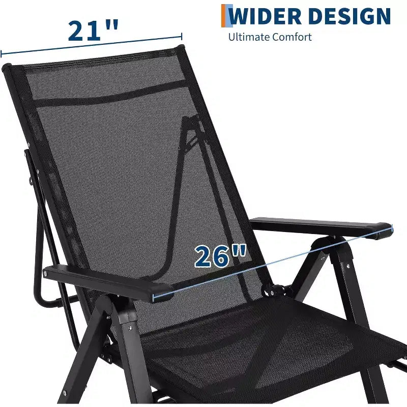 Acekool Outdoor Patio Folding Lounge Chair, Adjustable Reclining, Textilene Mesh, Armrests, Footrest, Black