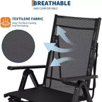 Acekool Outdoor Patio Folding Lounge Chair, Adjustable Reclining, Textilene Mesh, Armrests, Footrest, Black