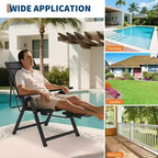Acekool Outdoor Patio Folding Lounge Chair, Adjustable Reclining, Textilene Mesh, Armrests, Footrest, Black