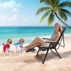 Acekool Outdoor Patio Folding Lounge Chair, Adjustable Reclining, Textilene Mesh, Armrests, Footrest, Black