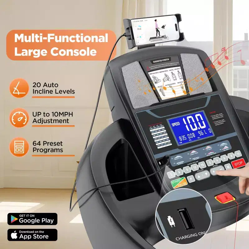 Tapis roulant pieghevole da 5HP con inclinazione automatica del 20%, tapis roulant da 400 libbre per la casa, controllo personalizzato tramite app, 71 programmi, velocità rapida di 12 MPH per intensità di allenamento varie