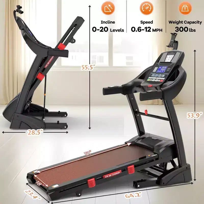 Tapis roulant pieghevole da 5HP con inclinazione automatica del 20%, tapis roulant da 400 libbre per la casa, controllo personalizzato tramite app, 71 programmi, velocità rapida di 12 MPH per intensità di allenamento varie