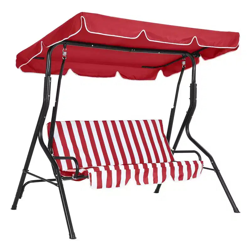 3 Seat Outdoor Porch Patio Swing with Stand 500Lbs Adjustable Canopy & Removable Cushion Glider Bench