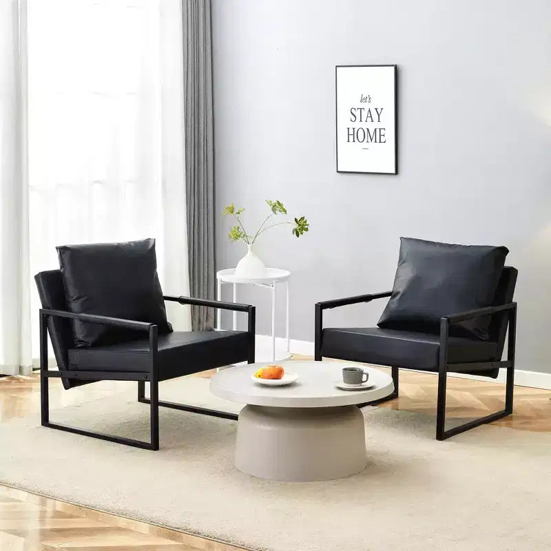 Classic Black PU Leather and Metal Frame Sofa - Ergonomically Designed, Perfectly Blending Modern and Industrial Styles