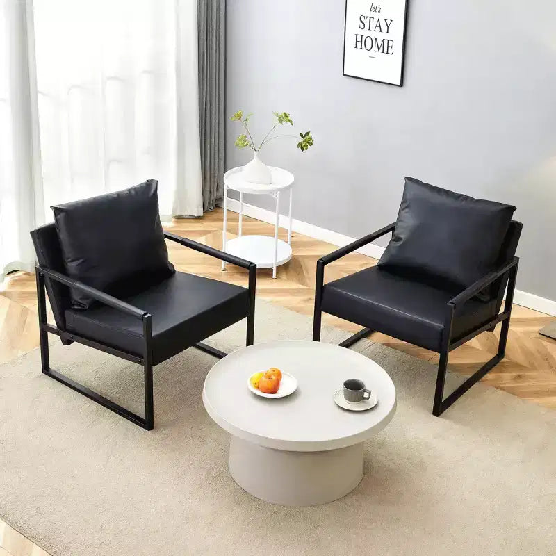 Classic Black PU Leather and Metal Frame Sofa - Ergonomically Designed, Perfectly Blending Modern and Industrial Styles