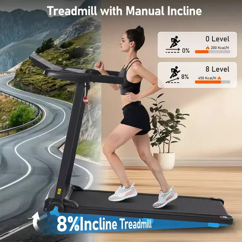 Whisen Tapis Roulant Pieghevole Silenzioso 3.0HP, Capacità 136 kg Tapis Roulant per Esercizi a Casa con Inclinazione, Sensori di Frequenza Cardiaca - Nero