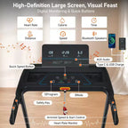 Whisen Tapis Roulant Pieghevole Silenzioso 3.0HP, Capacità 136 kg Tapis Roulant per Esercizi a Casa con Inclinazione, Sensori di Frequenza Cardiaca - Nero