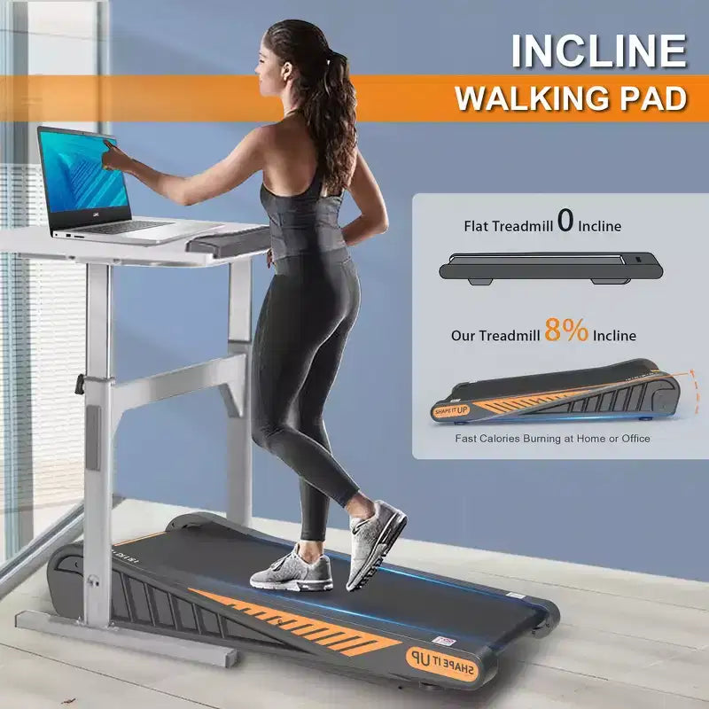 Tapis Roulant Whisen Walking Pad Sottoscrivania per Esercizi a Casa con Inclinazione per Piccoli Spazi - Nero
