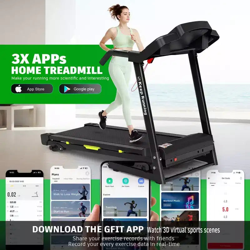Whisen Electric Foldable Treadmill, 3.5HP Workout Running Machine Walking with 12 Preset Programs, Incline, Handrail Controls Speed