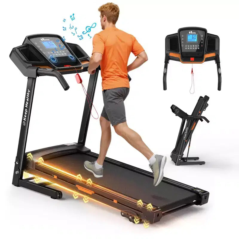 Whisen Electric Foldable Treadmill, 3.5HP Workout Running Machine Walking with 12 Preset Programs, Incline, Handrail Controls Speed