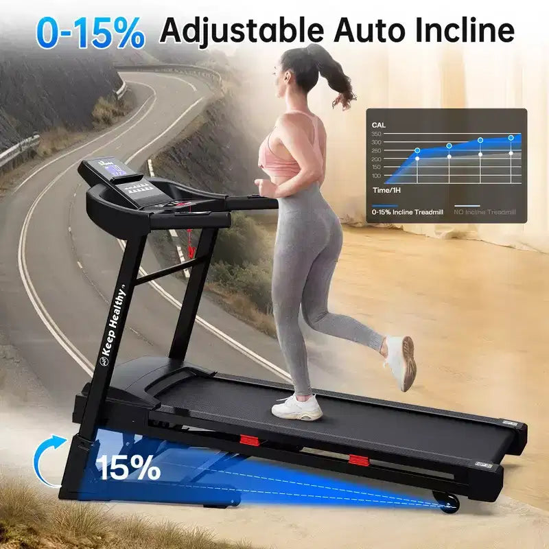 Tapis Roulant Pieghevole Whisen, Macchina da Corsa per Allenamento con 12 Programmi Preimpostati, Inclinazione - Nero e Rosso