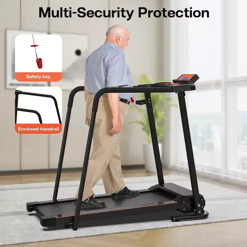 Tapis Roulant Pieghevole Whisen Walking, Corrimano Estesi per Macchina da Corsa Fitness per la Riabilitazione - Nero e Arancio
