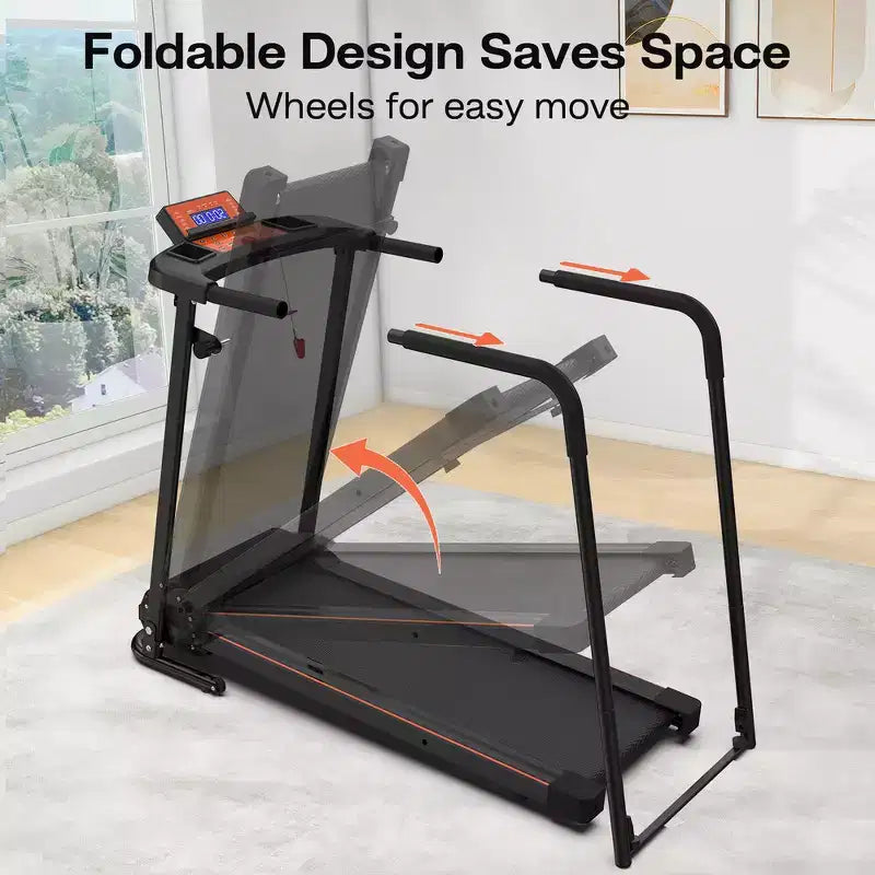 Tapis Roulant Pieghevole Whisen Walking, Corrimano Estesi per Macchina da Corsa Fitness per la Riabilitazione - Nero e Arancio