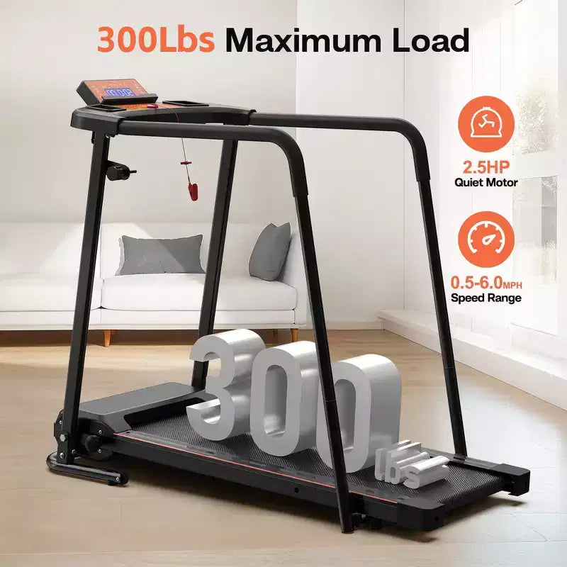 Tapis Roulant Pieghevole Whisen Walking, Corrimano Estesi per Macchina da Corsa Fitness per la Riabilitazione - Nero e Arancio