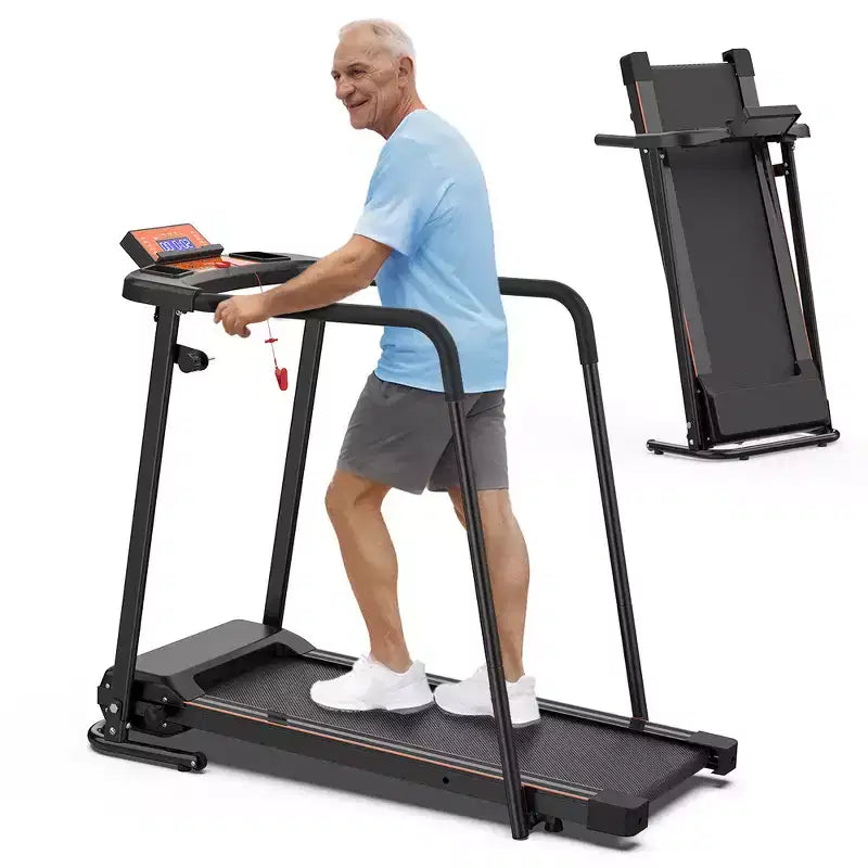 Tapis Roulant Pieghevole Whisen Walking, Corrimano Estesi per Macchina da Corsa Fitness per la Riabilitazione - Nero e Arancio
