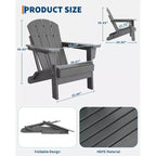 All-weather Outdoor Patio Chairs with Cup Holders, Foldable Wooden-textured Chairs, for Patios, Decks, Gardens, Navy Blue - 1 set