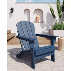 All-weather Outdoor Patio Chairs with Cup Holders, Foldable Wooden-textured Chairs, for Patios, Decks, Gardens, Navy Blue - 1 set