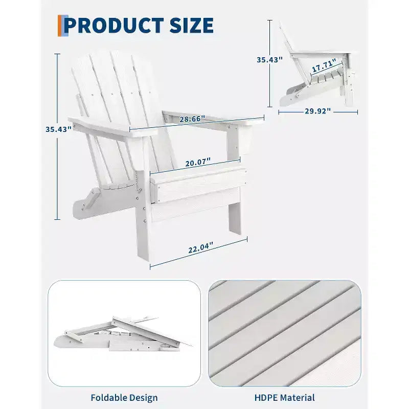 All-weather Outdoor Patio Chairs with Cup Holders, Foldable Wooden-textured Chairs, for Patios, Decks, Gardens, Navy Blue - 1 set