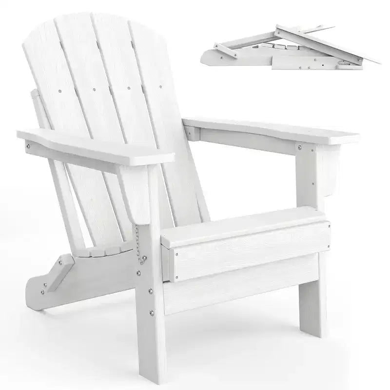 All-weather Outdoor Patio Chairs with Cup Holders, Foldable Wooden-textured Chairs, for Patios, Decks, Gardens, Navy Blue - 1 set