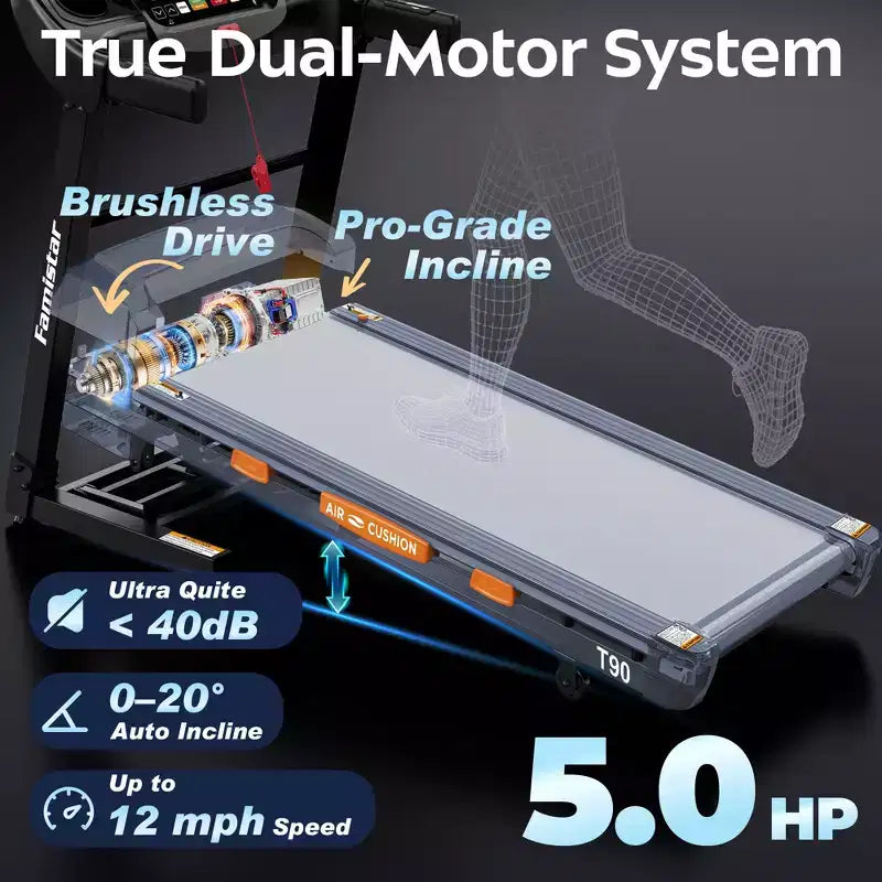 Tapis Roulant Pieghevole da 5.1 CV con Inclinazione Automatica del 20%, Capacità 400 lbs, Tapis Roulant Portatile da 12 MPH per la Casa, 105 Programmi, Allenamento Personalizzato con APP, Corsa, Camminata