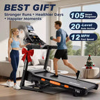 Tapis Roulant Pieghevole da 5.1 CV con Inclinazione Automatica del 20%, Capacità 400 lbs, Tapis Roulant Portatile da 12 MPH per la Casa, 105 Programmi, Allenamento Personalizzato con APP, Corsa, Camminata