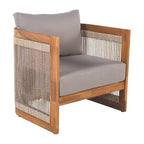 Poltrona da Esterno a Botte per Patio, Sedia Club da Esterno, Poltrona Curva con Cuscino Resistente all'Acqua e Telaio in Legno di Acacia Resistente alle Intemperie -ModernLuxe