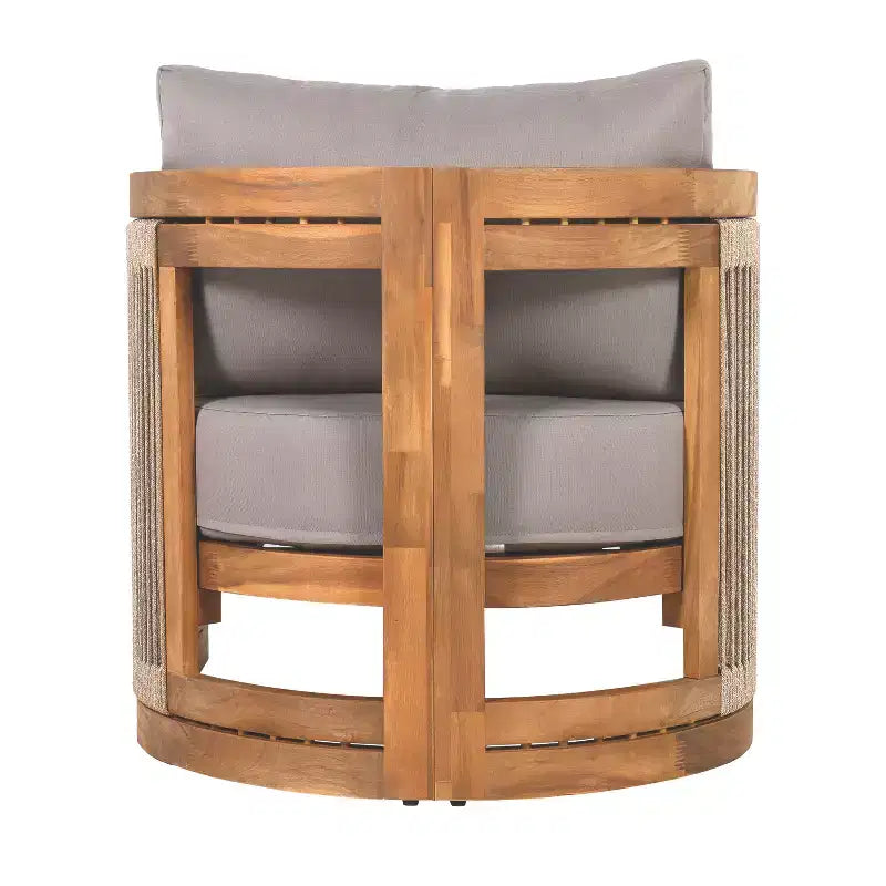 Poltrona da Esterno a Botte per Patio, Sedia Club da Esterno, Poltrona Curva con Cuscino Resistente all'Acqua e Telaio in Legno di Acacia Resistente alle Intemperie -ModernLuxe