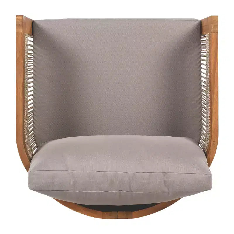 Poltrona da Esterno a Botte per Patio, Sedia Club da Esterno, Poltrona Curva con Cuscino Resistente all'Acqua e Telaio in Legno di Acacia Resistente alle Intemperie -ModernLuxe