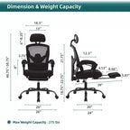 TUYOHW Ergonomic Office Chair with Retractable Footrest, Gaming Chair with Lumbar Support Pillow and Padded Armrests, Swivel Chair for Office
