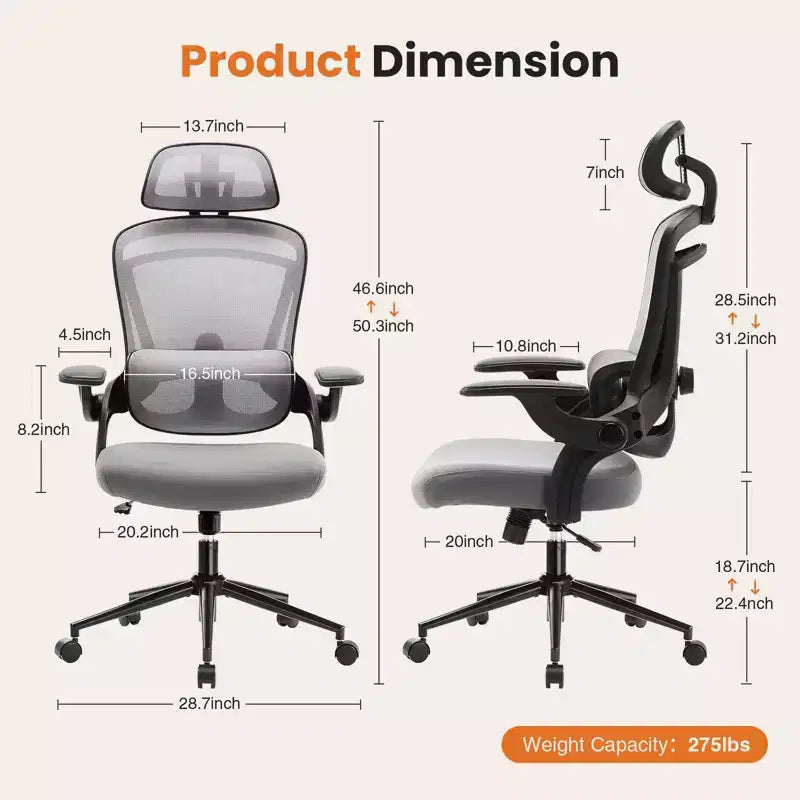 Sedia da ufficio ergonomica con schienale alto TUYOHW con supporto lombare regolabile, sedia da gaming con braccioli ribaltabili, sedia da computer in rete per casa e ufficio